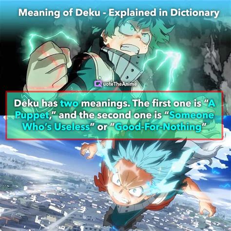 Deku meaning in english - Deku Scrubs are a recurring tribe in The Legend of Zelda series. They are small forest creatures as well as enemies that inhabit Hyrule, Termina, and several other countries.. They are plant-based creatures that have skin seemingly made of wood and hair and "clothing" made of leaves and flowers, and spit Deku Nuts at their enemies when …